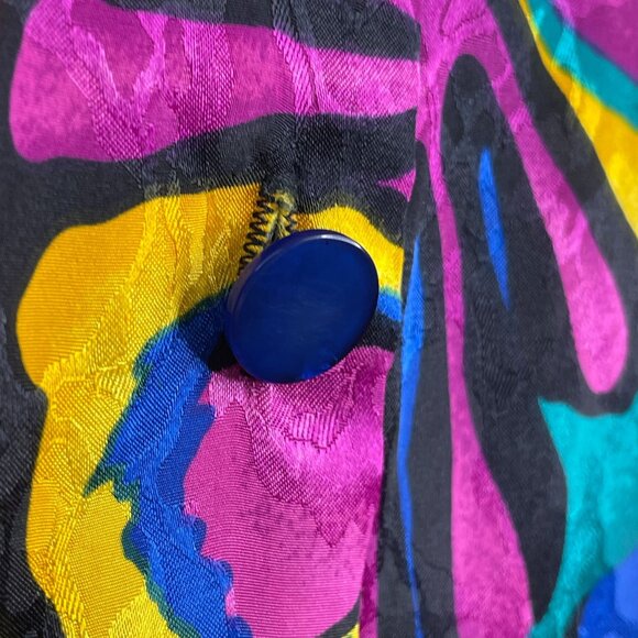 Vintage Womens DISCO PSYCHEDELIC Top Size 2X Pink Blue Satin Button Tunic Blouse - Picture 7 of 13